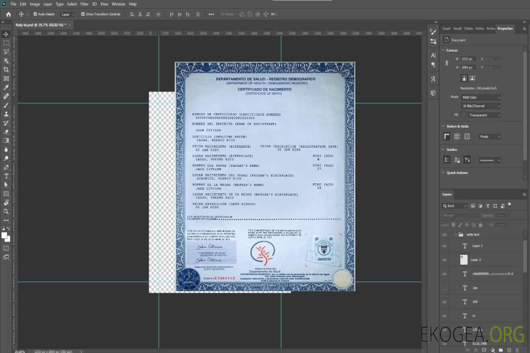 Acte de naissance de Porto Rico template